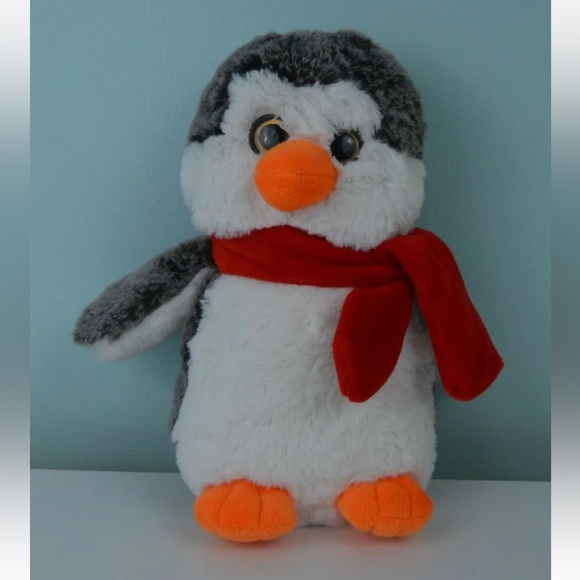 Gitzy Penguin Plush Stuffed Animal Toy Gray White Orange Red Scarf - Picture 1 of 7